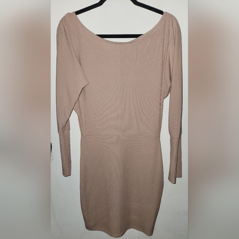 Missguided Tan Bodycon Dress Long Sleeve Scoop Neck